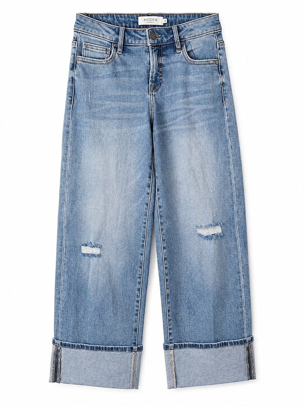 Hidden Jeans Logan Mid-Rise Dad Jeans Sz 26 Cropped Cuffed Wide Leg Med Drk NWT